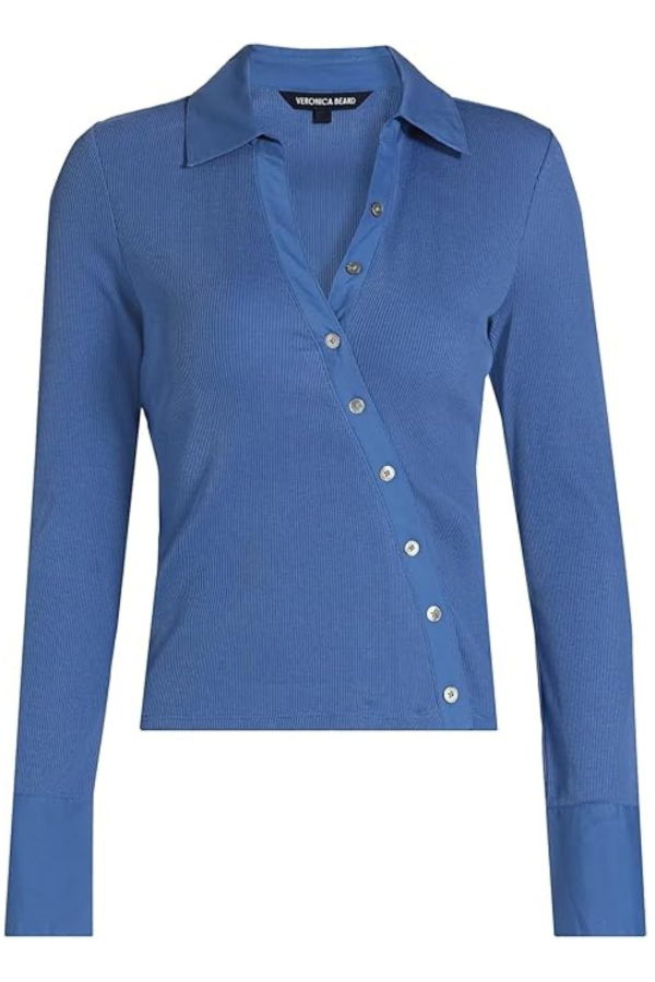 Veronica Beard Brenner Asymmetric Button Top - Blue Coast
