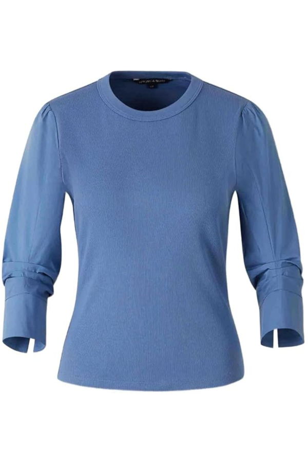 Veronica Beard Junia Mixed Media Top - Blue Coast