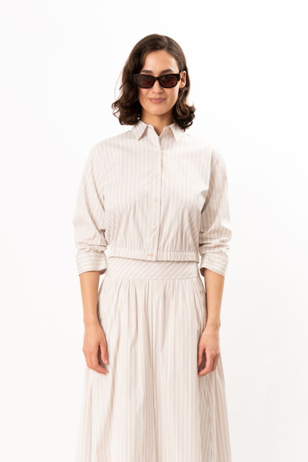 Theory Fixed Sleeve Cropped Shirt - Sand Multi