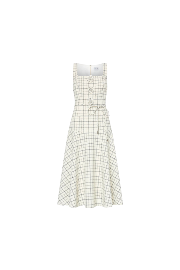 Milly Mira Plaid Midi Dress - White/Black
