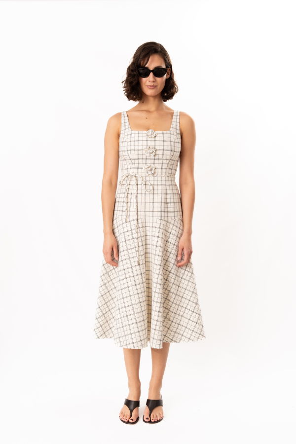 Milly Mira Plaid Midi Dress - White/Black