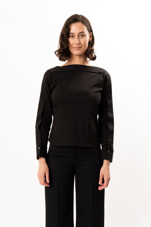 Theory Open Sleeve Boatneck Top - Black