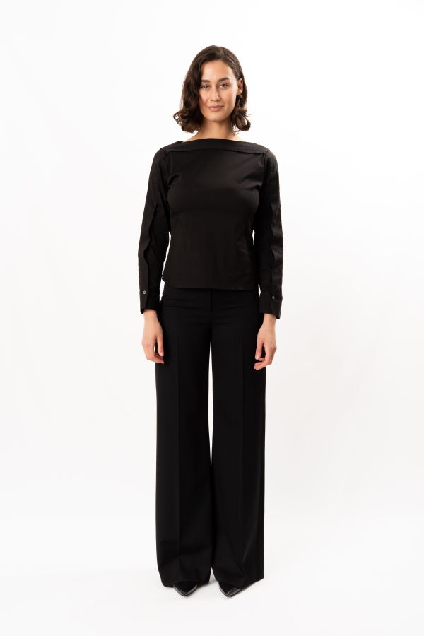 Theory Open Sleeve Boatneck Top - Black