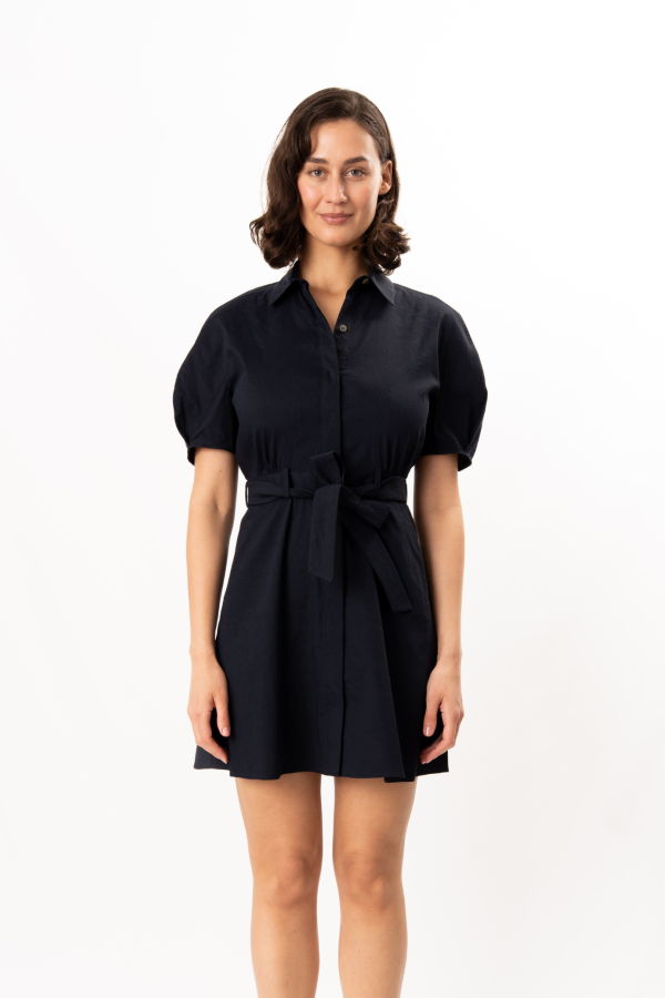Theory Round Sleeve Belted Dress - Midnight Navy