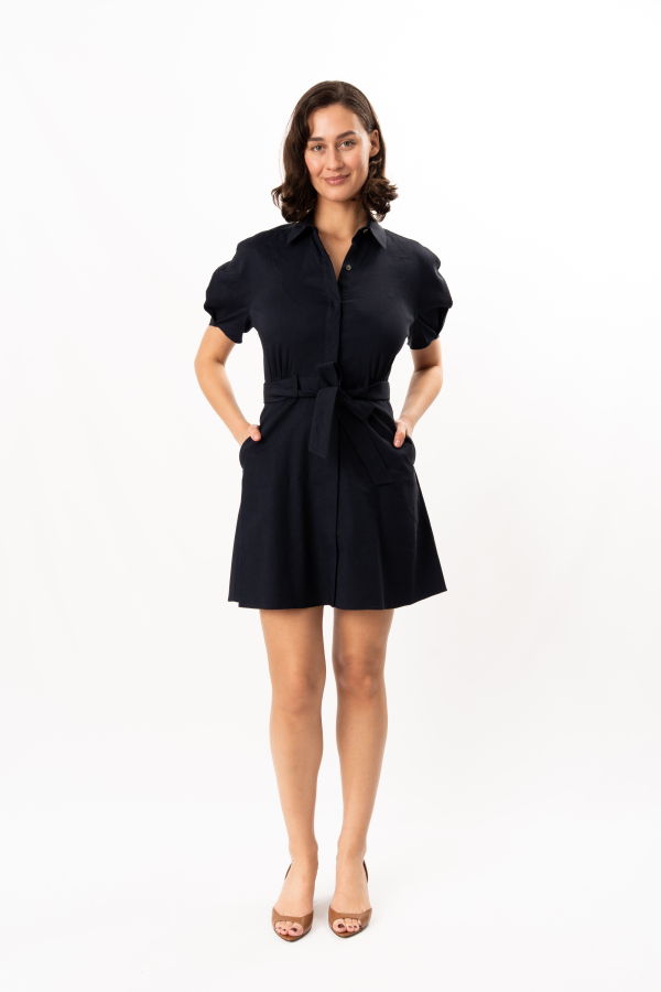 Theory Round Sleeve Belted Dress - Midnight Navy