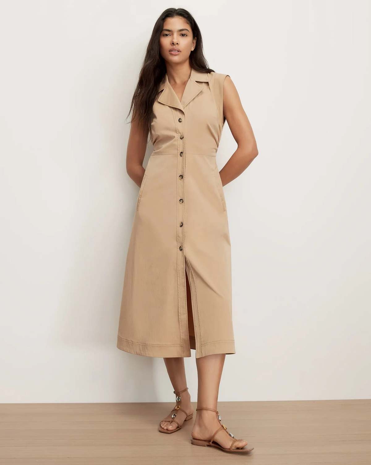 Veronica Beard Orla Midi Shirtdress - Khaki - Image 1 of 2