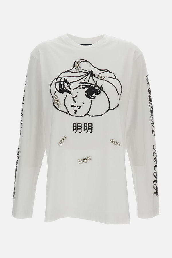 Simone Rocha Dim Sum Logo Print Long Sleeve T-Shirt - White