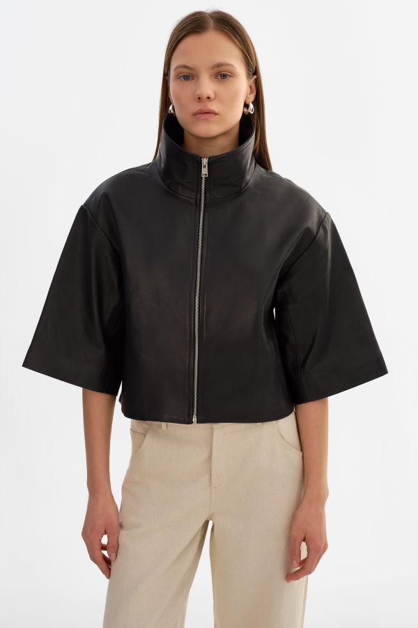 LADYBIRD Elin Leather Funnel Neck Jacket - Black