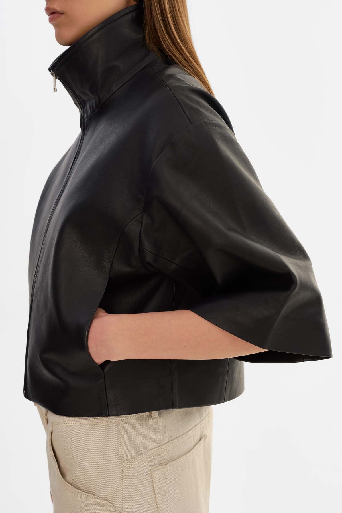 LADYBIRD Elin Leather Funnel Neck Jacket - Black - Image 3 of 4