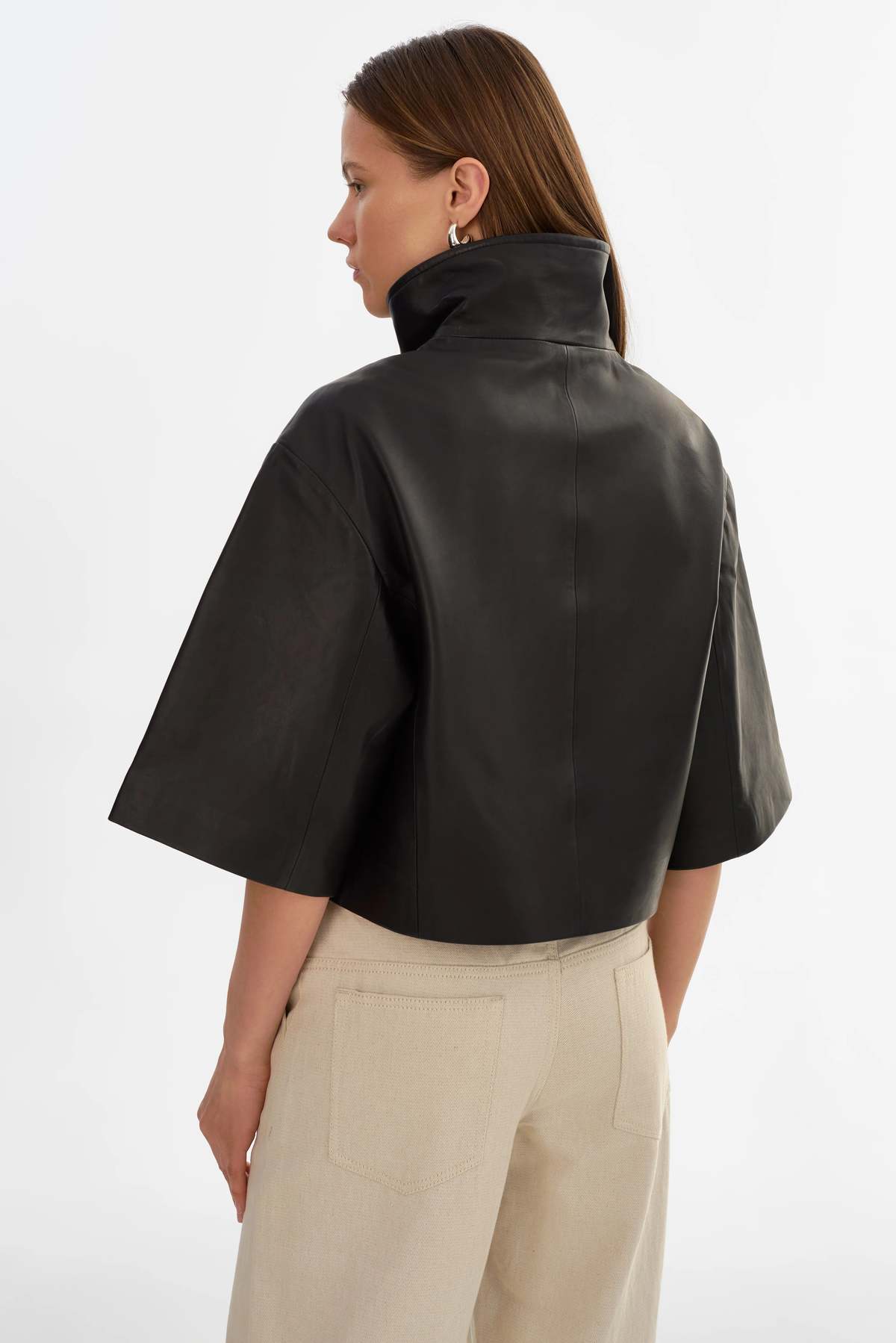LADYBIRD Elin Leather Funnel Neck Jacket - Black - Image 4 of 4