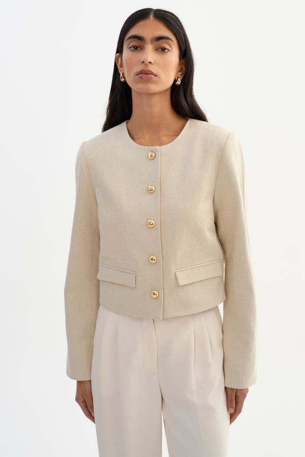 LAMARQUE Francina Collarless Linen Blend Twill Jacket - Natural