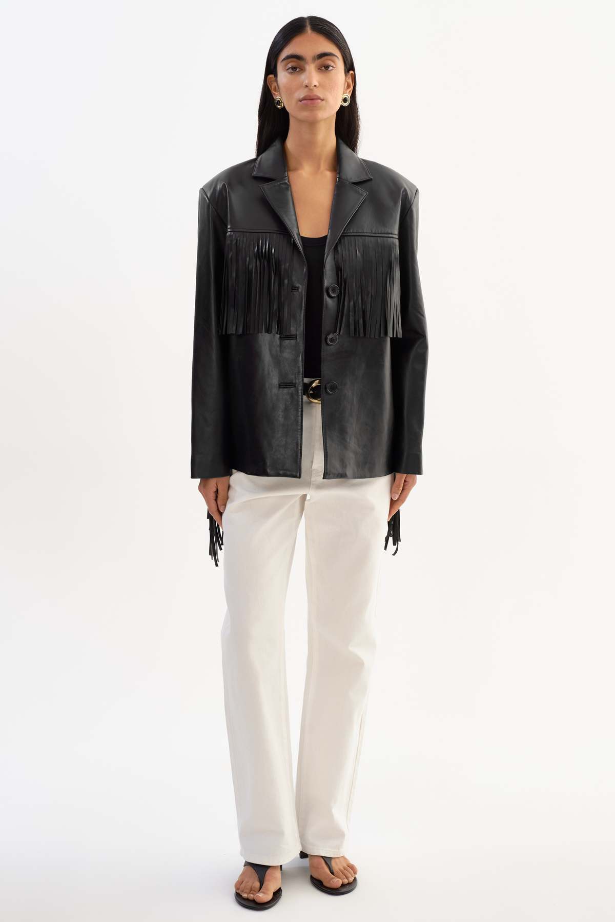 LADYBIRD Rianne Leather Fringe Jacket - Black - Image 1 of 6