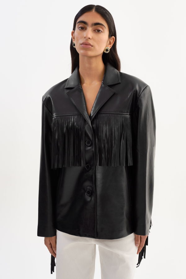 LADYBIRD Rianne Leather Fringe Jacket - Black