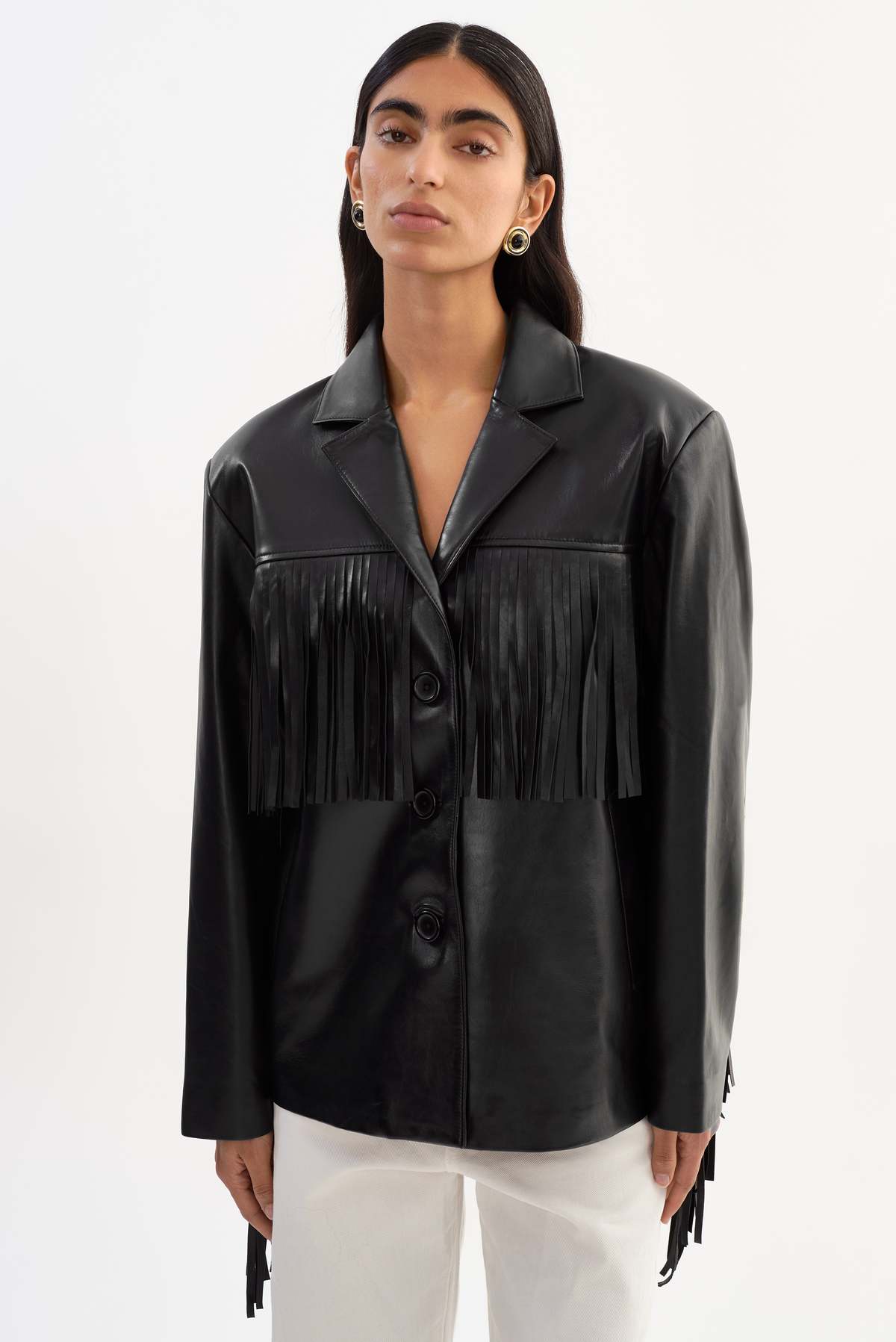 LADYBIRD Rianne Leather Fringe Jacket - Black - Image 2 of 6