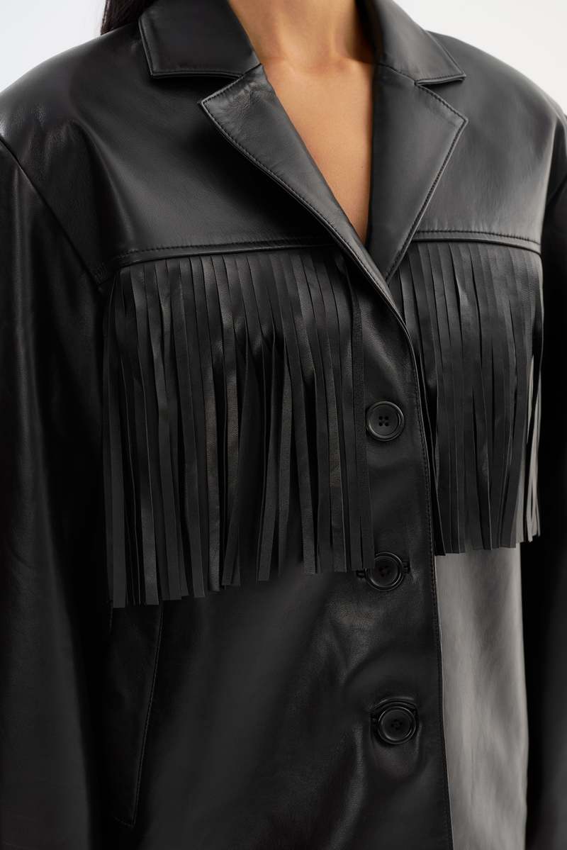 LADYBIRD Rianne Leather Fringe Jacket - Black