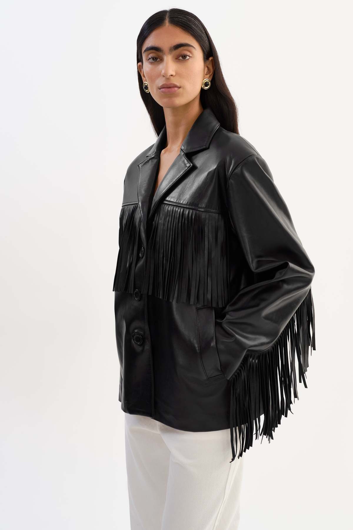 LADYBIRD Rianne Leather Fringe Jacket - Black - Image 5 of 6