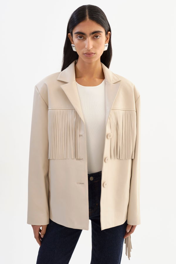 LAMARQUE Rianne Leather Fringe Jacket - Bone