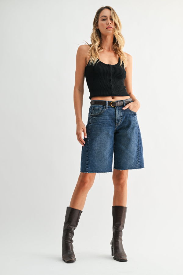 Just Black Denim The Seamed Longer Short Shorts - Light Denim