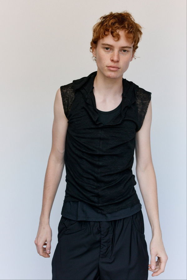 Gabriela Coll Garments No. 333 Black Linen Jersey Hooded Top