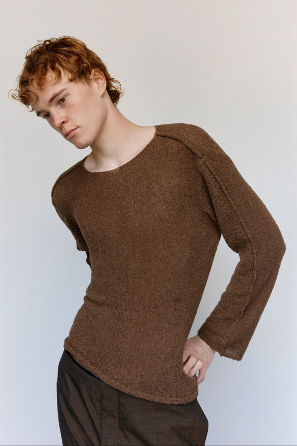 Gabriela Coll Garments NO.317 Brown Cotton Cashmere Knitted Top