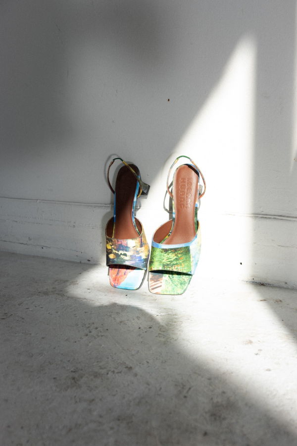 Leeann Huang Lenticular Strappy Mule Heels