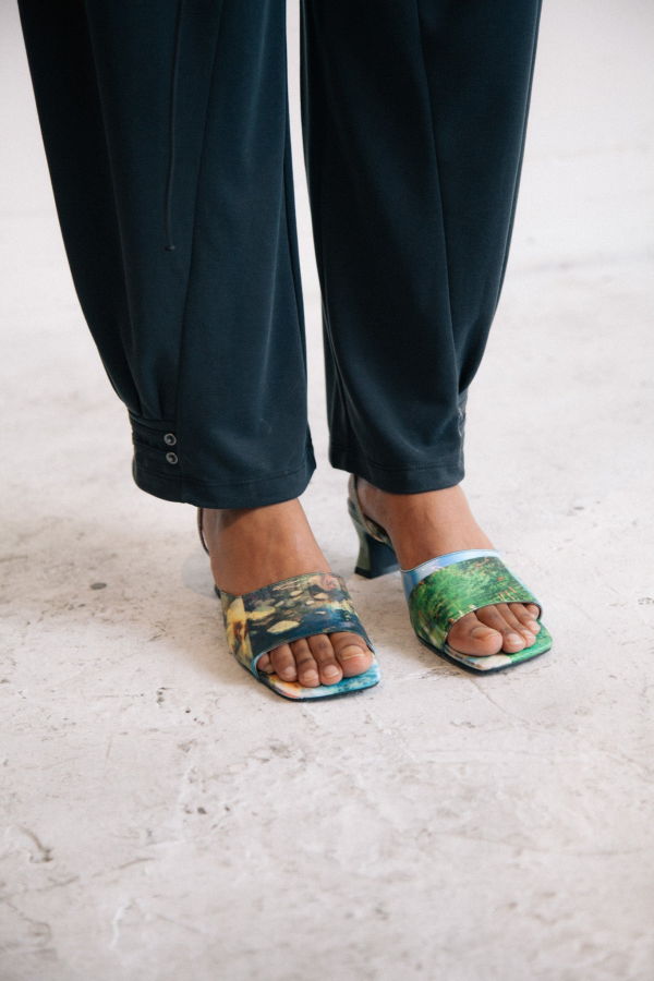 Leeann Huang Lenticular Strappy Mule Heels