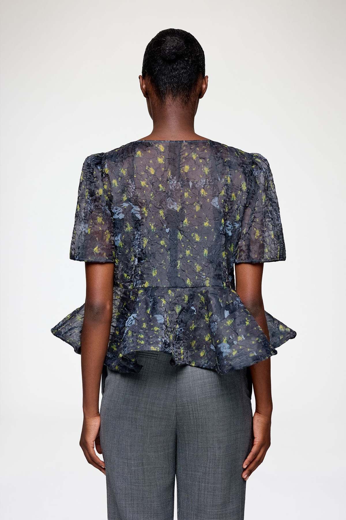 Ganni Peplum Blouse in Shibori Organza - Black Sand - Image 2 of 4