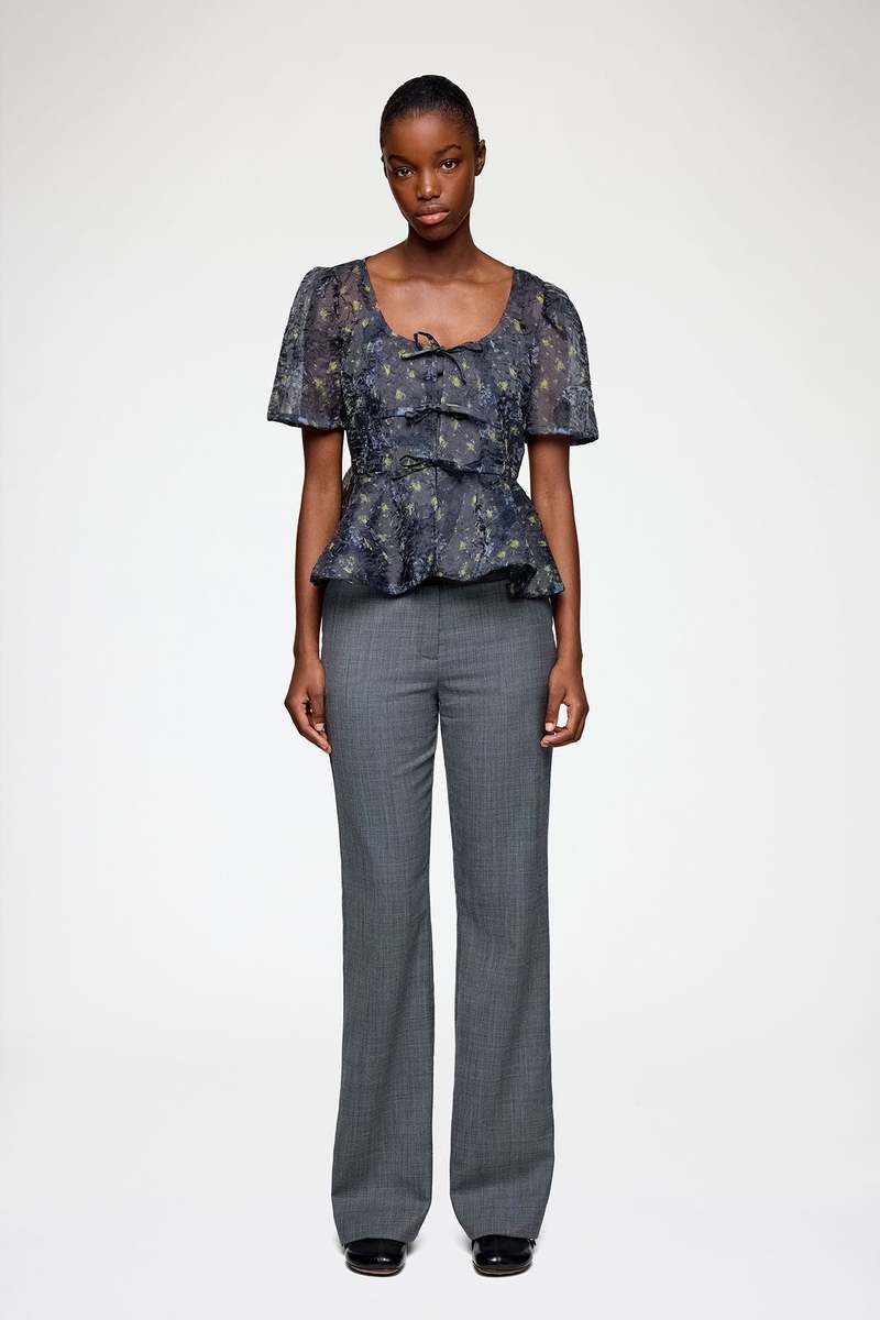 Ganni Peplum Blouse in Shibori Organza - Black Sand