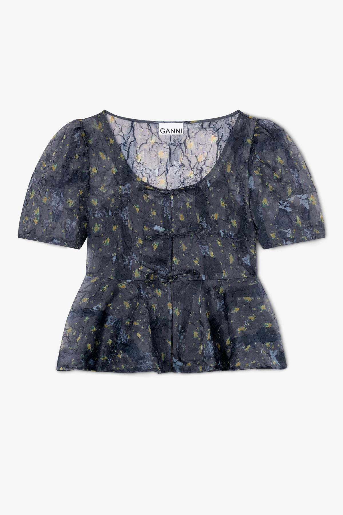 Ganni Peplum Blouse in Shibori Organza - Black Sand - Image 4 of 4