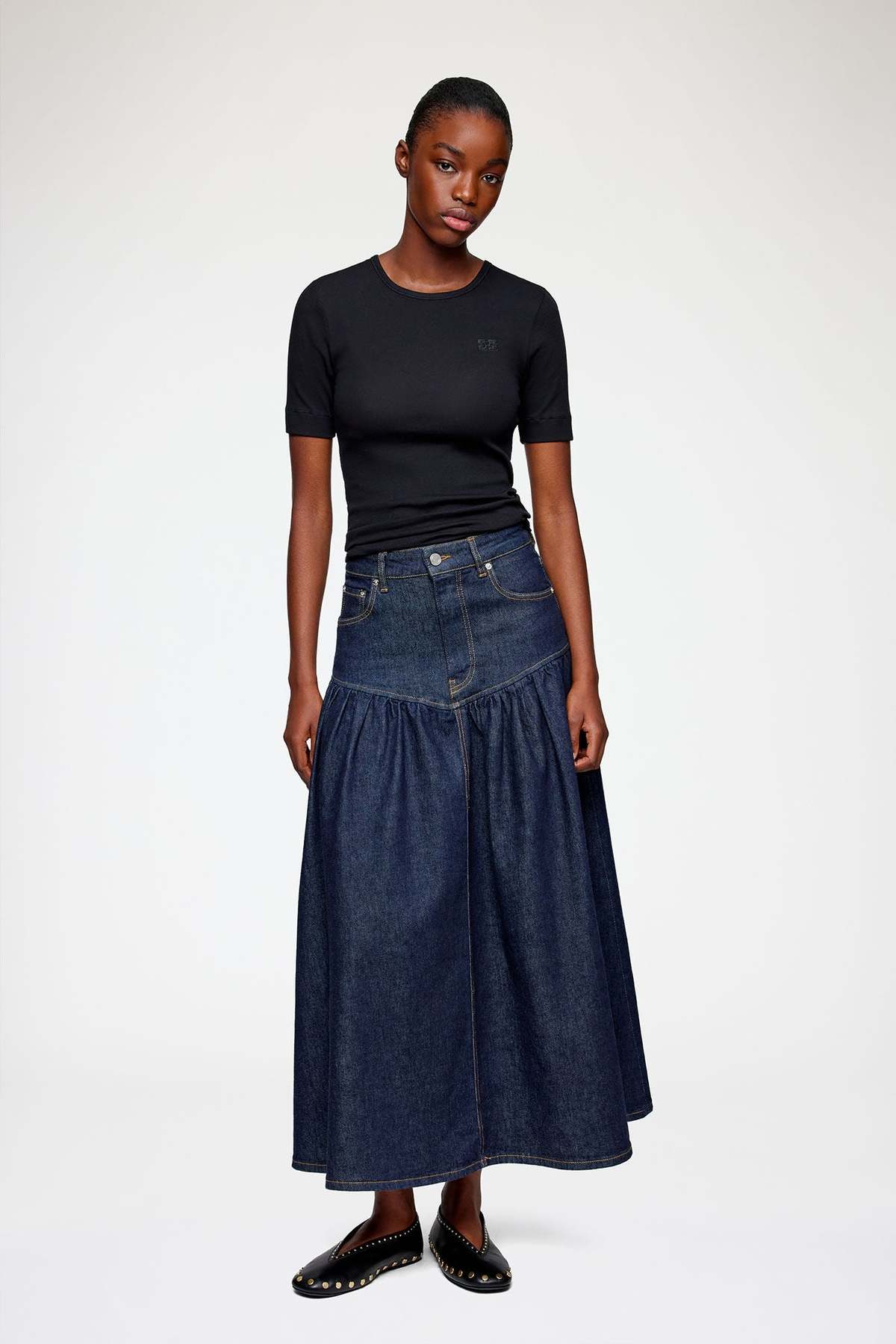 Ganni Stretch Denim Skirt - Rinse - Image 1 of 4