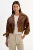 LAMARQUE Vinnie Leather Cropped Biker Jacket - Brown - Thumbnail 2