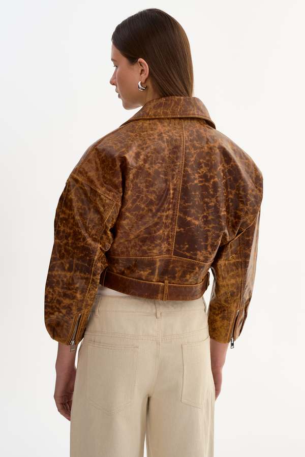 LAMARQUE Vinnie Leather Cropped Biker Jacket - Brown