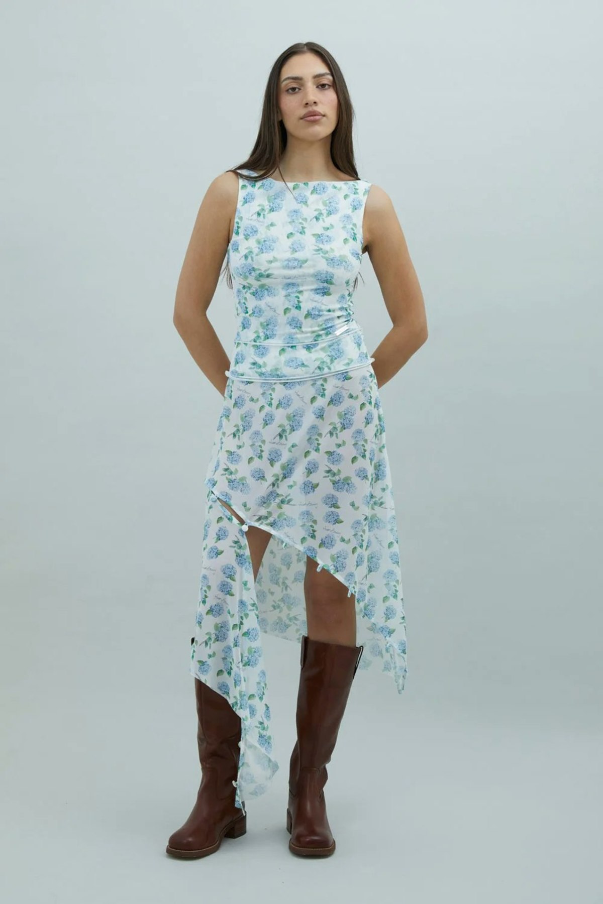 House of Sunny Hydrangea Double Layer Mesh Top - Soft Blue - Image 6 of 15