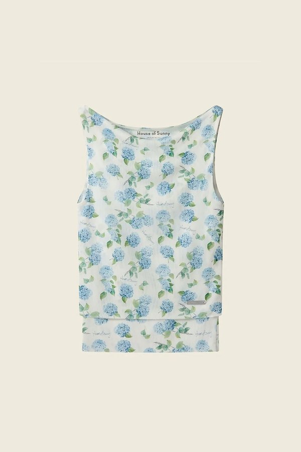House of Sunny Hydrangea Double Layer Mesh Top - Soft Blue