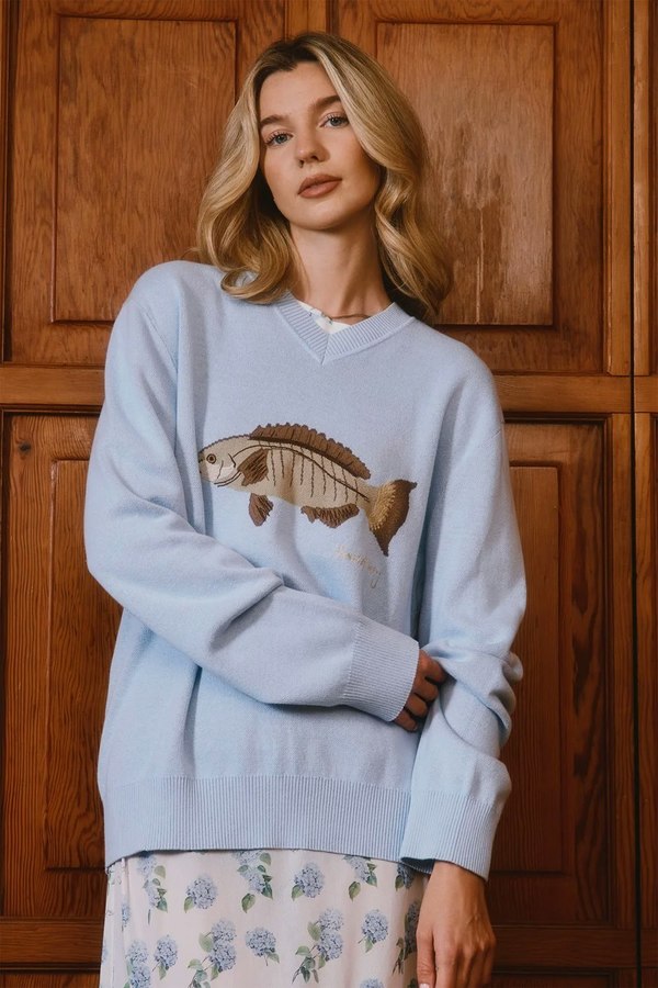 House of Sunny Hydrangea Asymmetric Mesh Skirt - Soft Blue