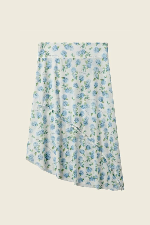 House of Sunny Hydrangea Asymmetric Mesh Skirt - Soft Blue