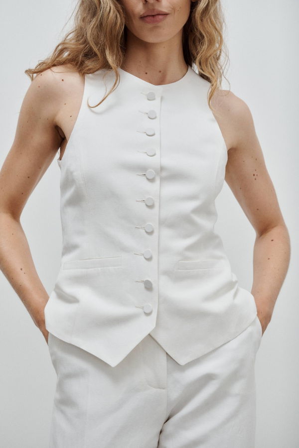 Facettes Studio Monica Linen & Silk Vest - Off-White