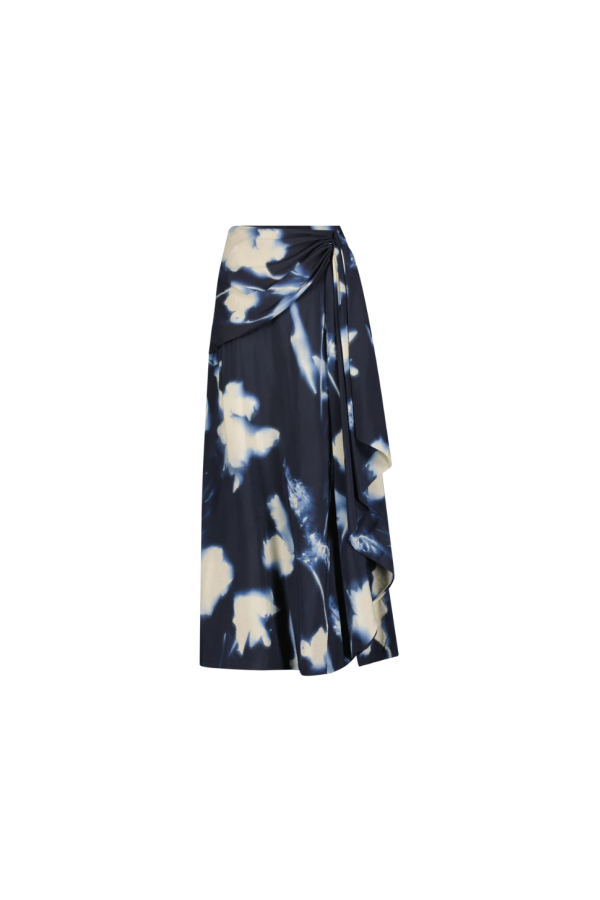 Lela Rose Abstract Floral Crepe Cascade Skirt - Navy