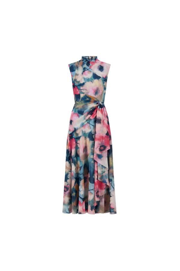 Lela Rose Floral Printed Chiffon Dress - Mist Multi
