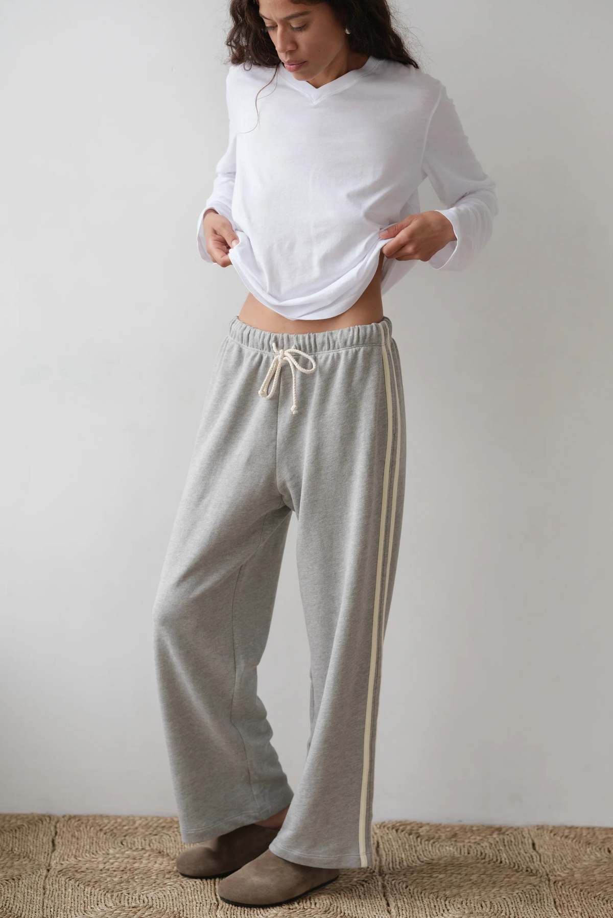 Donni. Eco Terry Stripe Crop Pant Pants - Heather Grey - Image 1 of 6