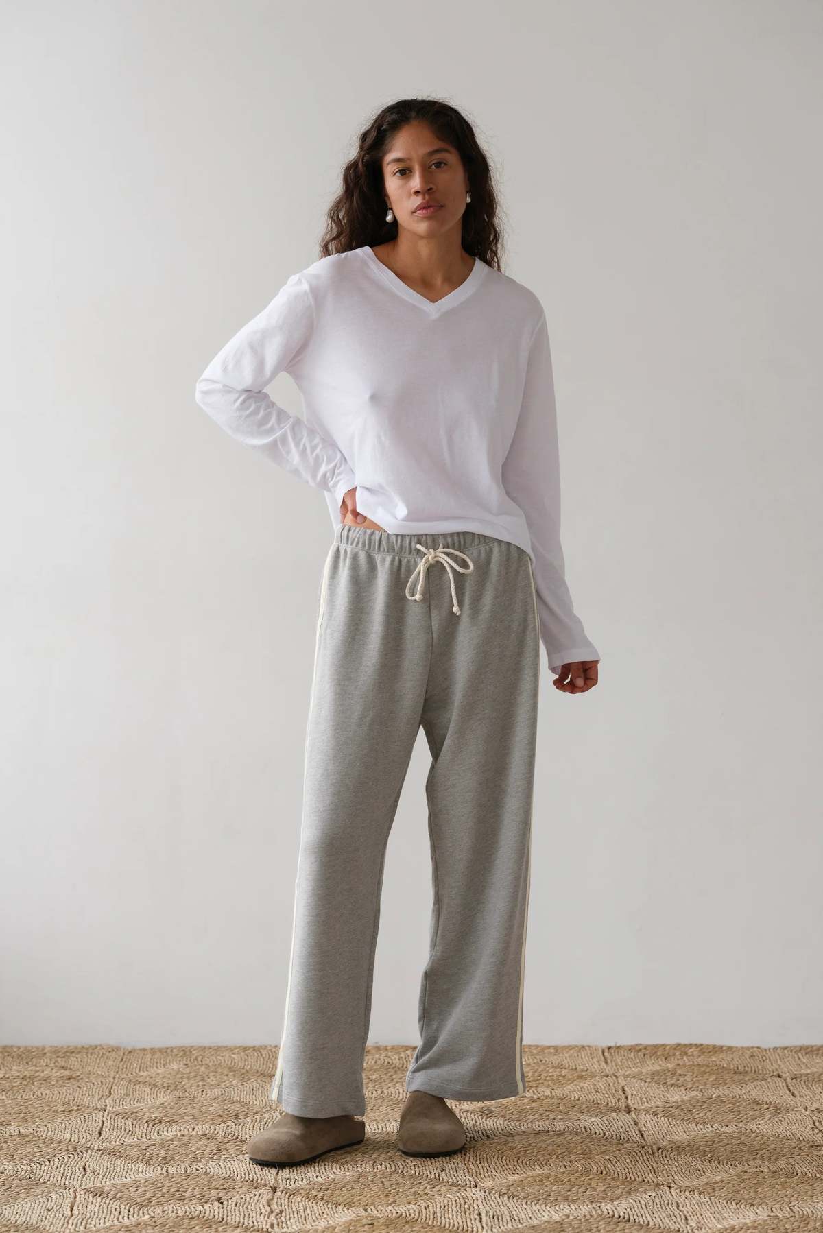 Donni. Eco Terry Stripe Crop Pant Pants - Heather Grey - Image 3 of 6