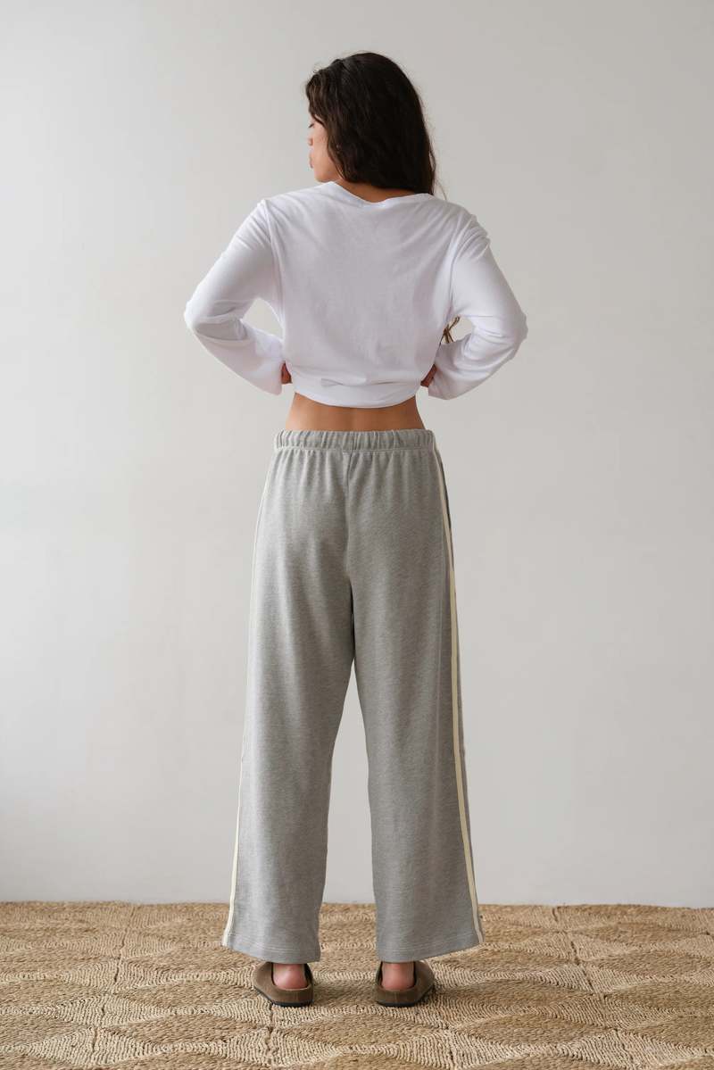 Donni. Eco Terry Stripe Crop Pant Pants - Heather Grey