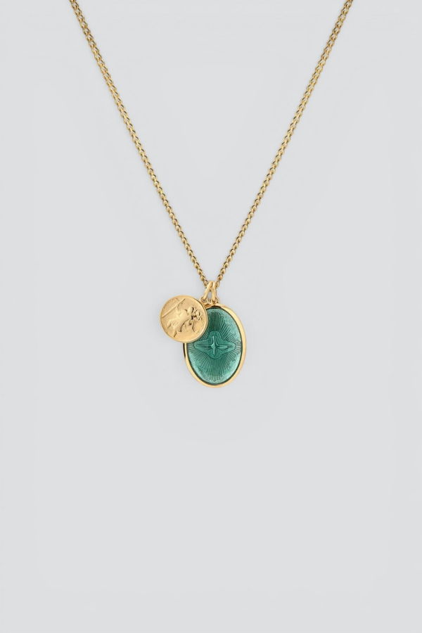 Miansai Enamel Mini Dove Pendant Necklace - Gold Vermeil/Teal