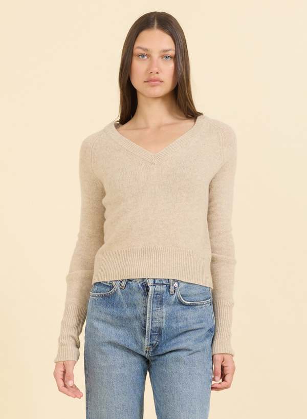 ONE GREY DAY Blakely Cashmere V-Neck Sweater - Oatmeal
