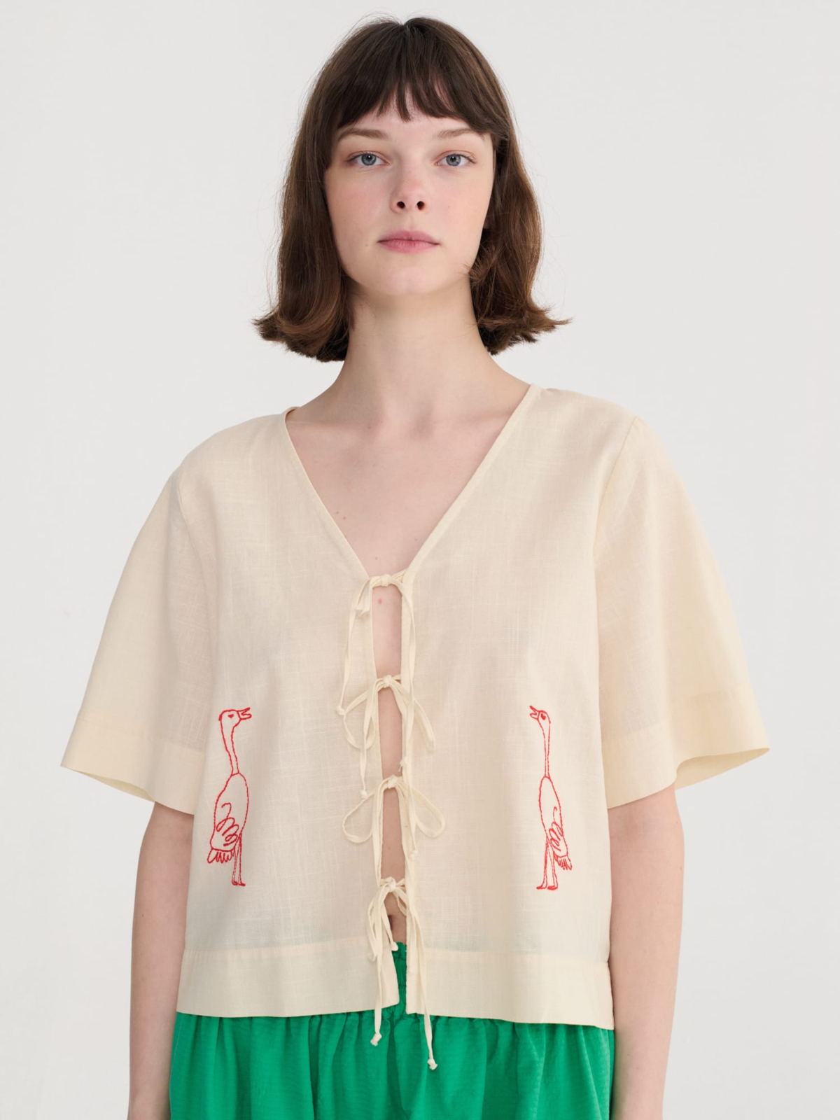 Bobo Choses Embroidery Tied Blouse - Off White - Image 5 of 5