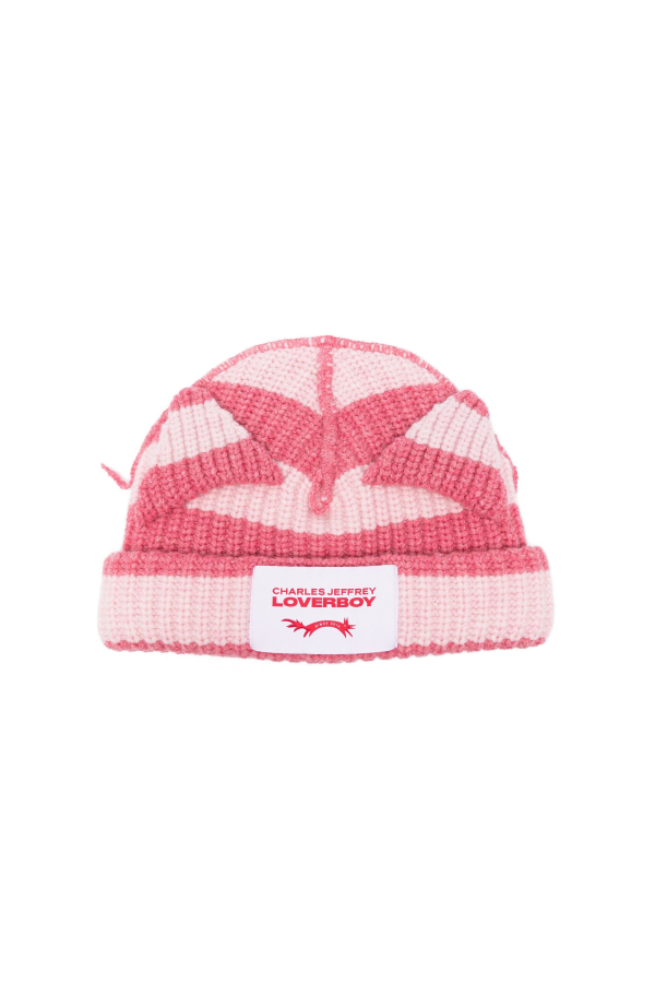 CHARLES JEFFREY LOVERBOY Chunky Ears Striped Beanie - Pink