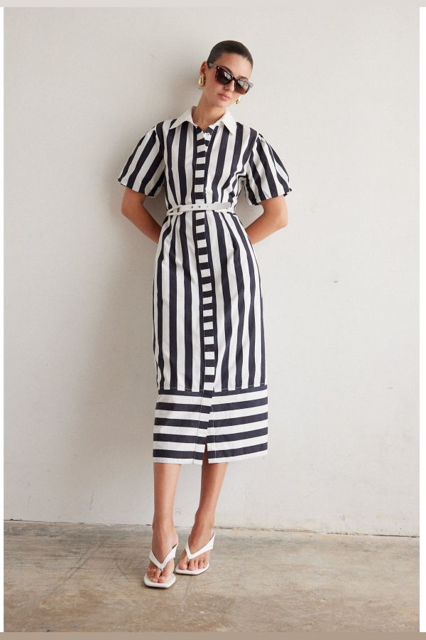 JS71 Marella Dress - Black and White Stripe