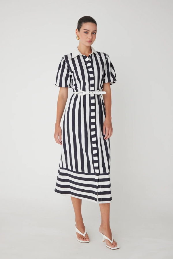 JS71 Marella Dress - Black and White Stripe