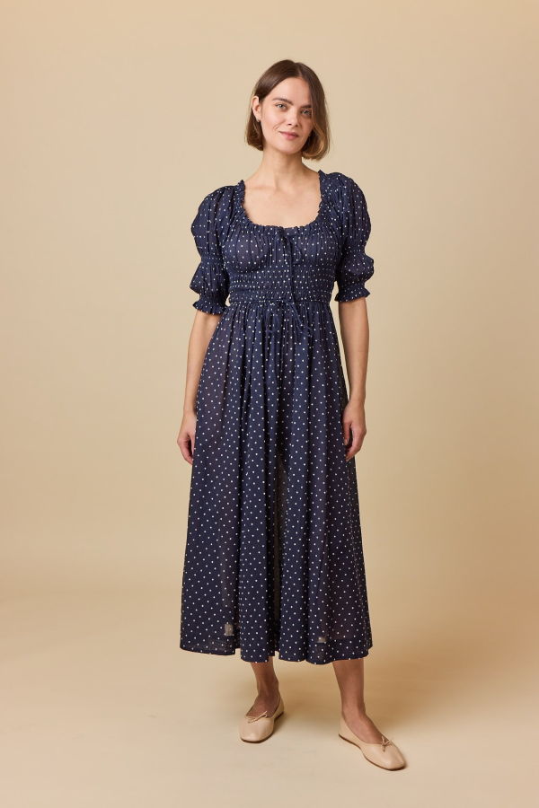 DÔEN Ischia Dress - Navy Flock Dot