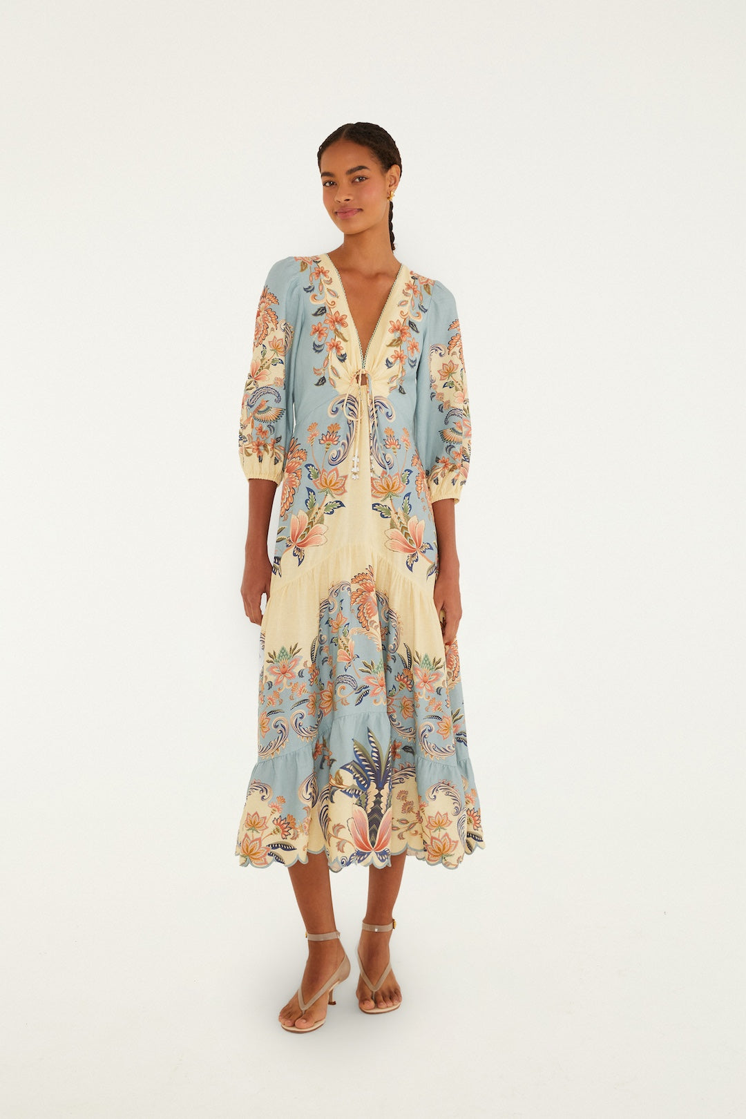 knee length dresses for ladies Blue Beauty Bouquet Long Sleeve Maxi Dress – Chic Streets
